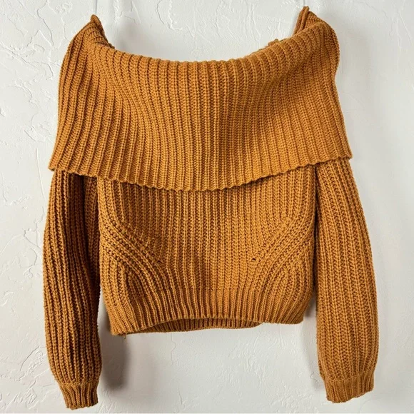 Lulu's Mustard Off-the-Shoulder Sweater - Picture 1 of 7